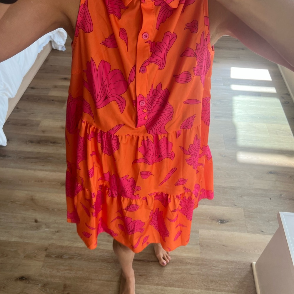 SHEIN Orange and Pink Floral Mini Dress